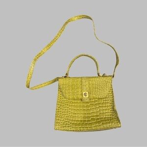 LORD AND TAYLOR Lime Green Crocodile-Embossed Handbag